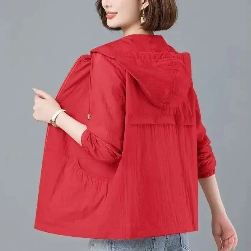 Damen Leichte Kapuzenjacke Windjacke mit Taschen