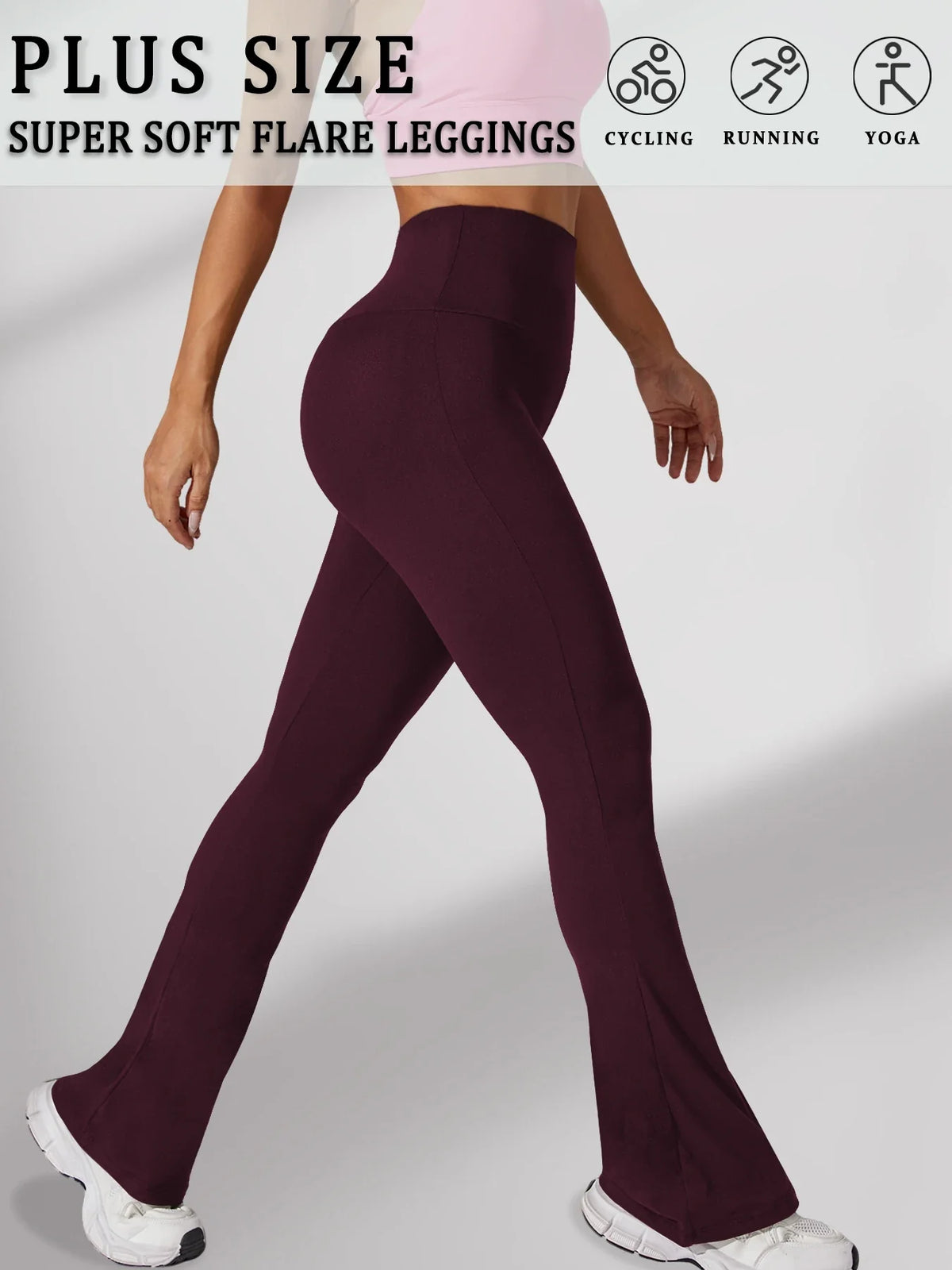 Damen Schlaghose Hoher Bund Ausgestellte Leggings Freizeithose für Yoga Sport Plus Size