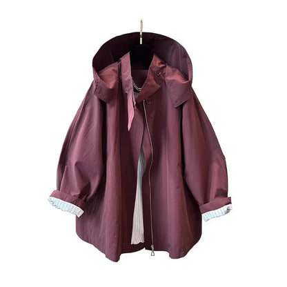Damen Jacke im Oversize-Stil mit Kapuze und Stehkragen