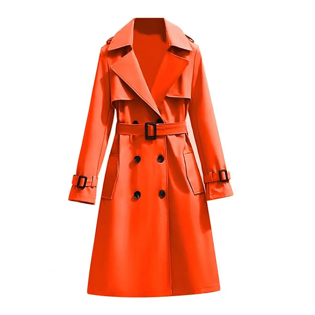 Damen Trenchcoat Lang Zweireihig Mit Gürtel und Reverskragen