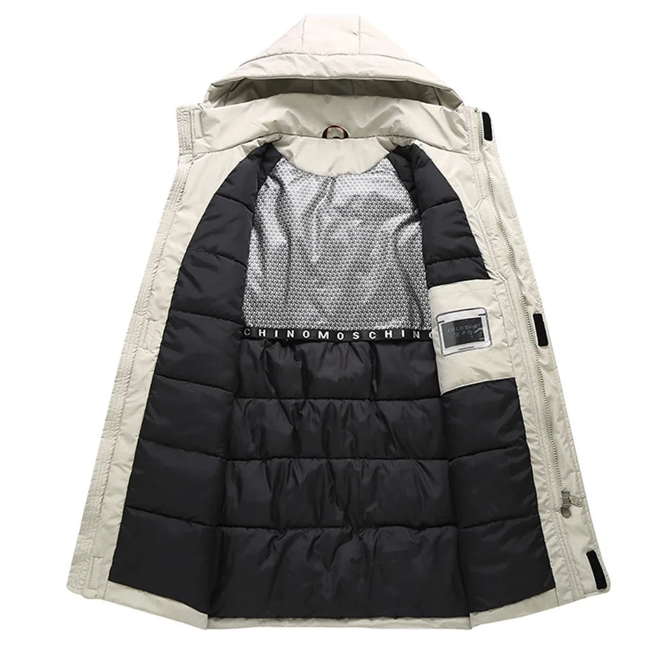 Herren Wintermantel mit Kapuze gesteppt lang Warm Outdoor