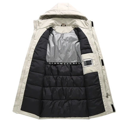 Herren Wintermantel mit Kapuze gesteppt lang Warm Outdoor