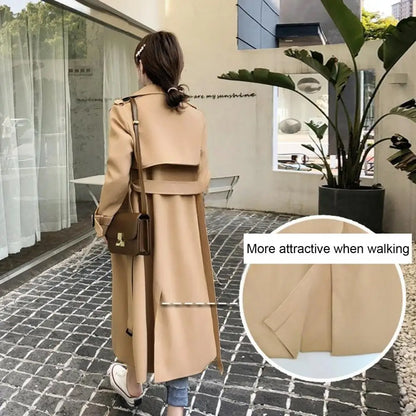 Damen Trenchcoat Lang Zweireihig Mit Gürtel und Reverskragen