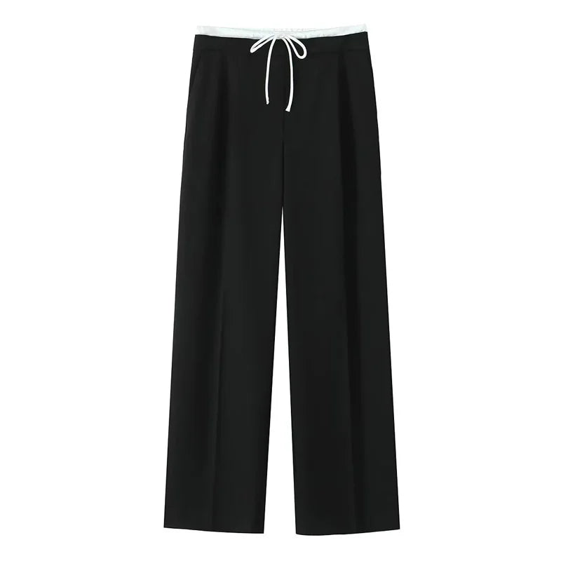 Damen Wide-Leg Hose mit hohem Bund und Tunnelzug, Weites Bein