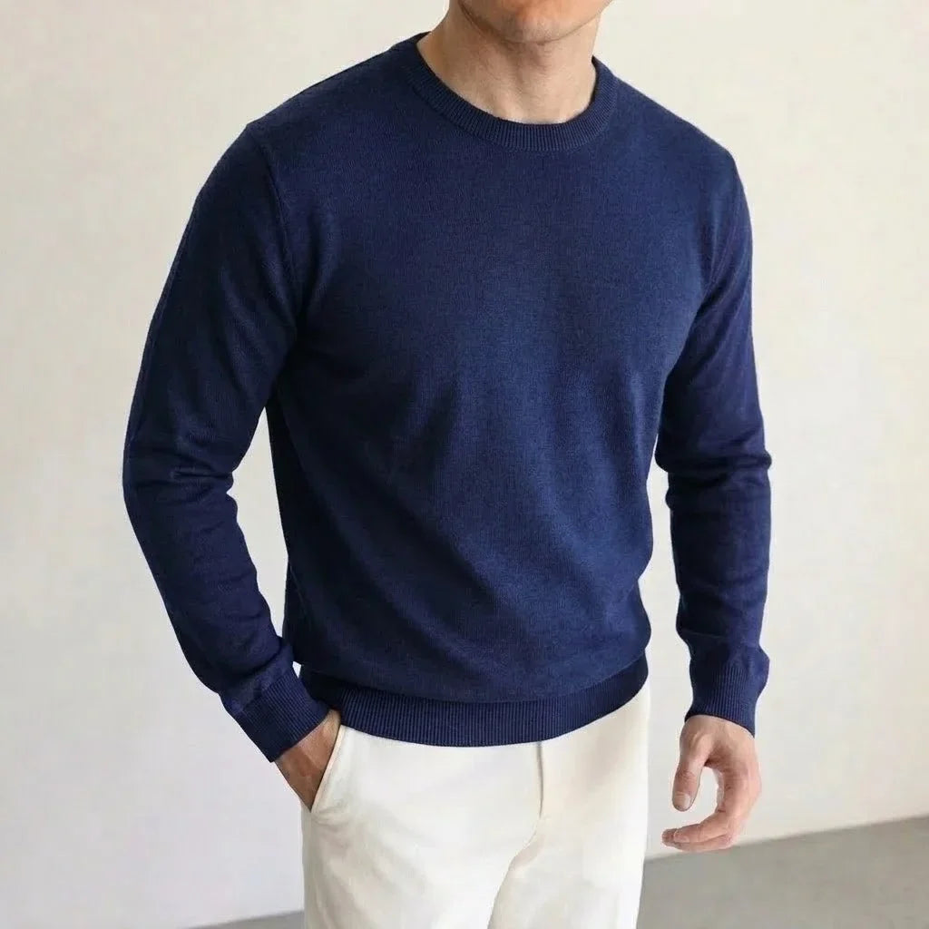 Herren Rundhals Pullover Feinstrick Langarm