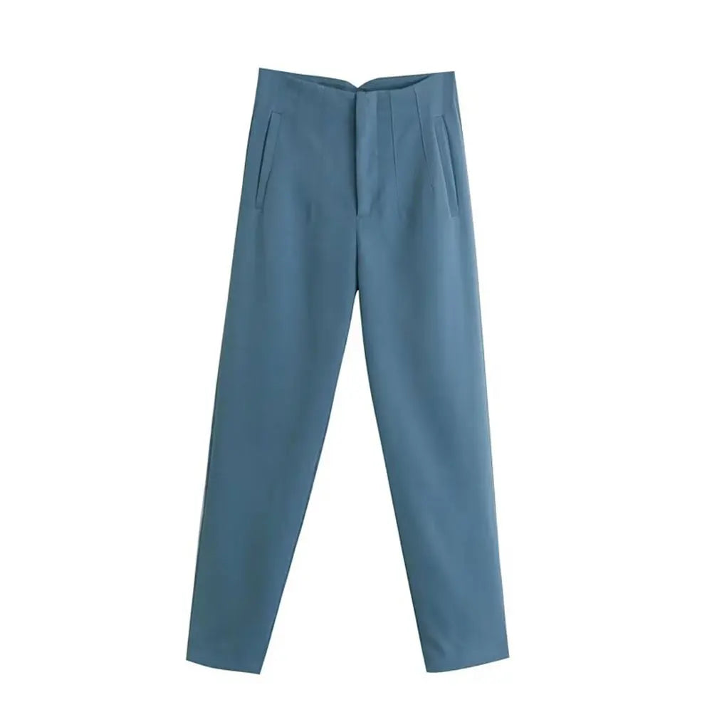 Damen Chinohose High Waist Gerade Beine Elegante Stoffhose Freizeithose