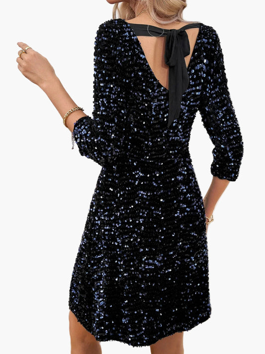 Damen Pailletten Cocktailkleid mit Rückenschleife – Elegantes Partykleid für festliche Anlässe