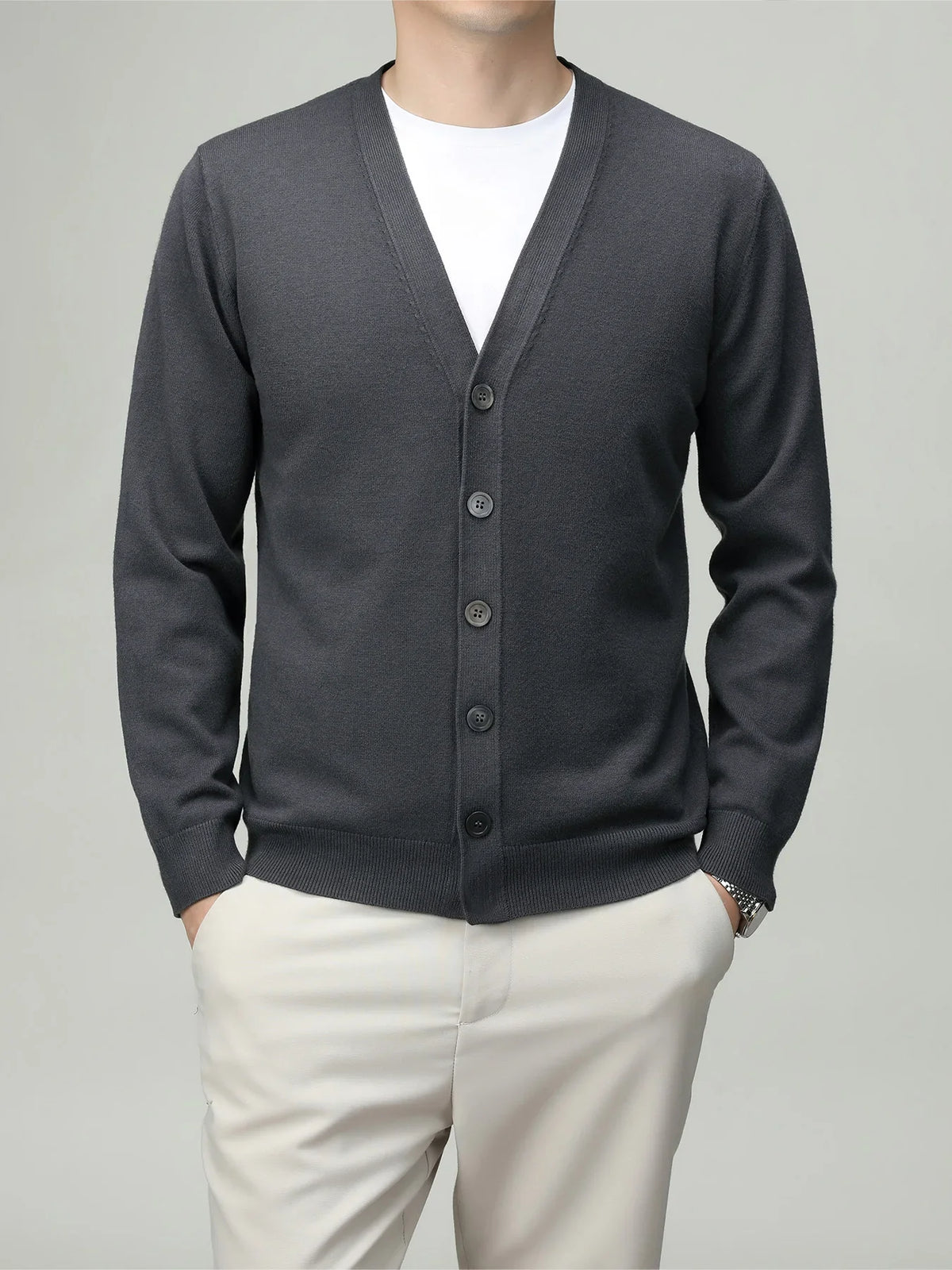 Herren Strickjacke V-Ausschnitt Knopfleiste