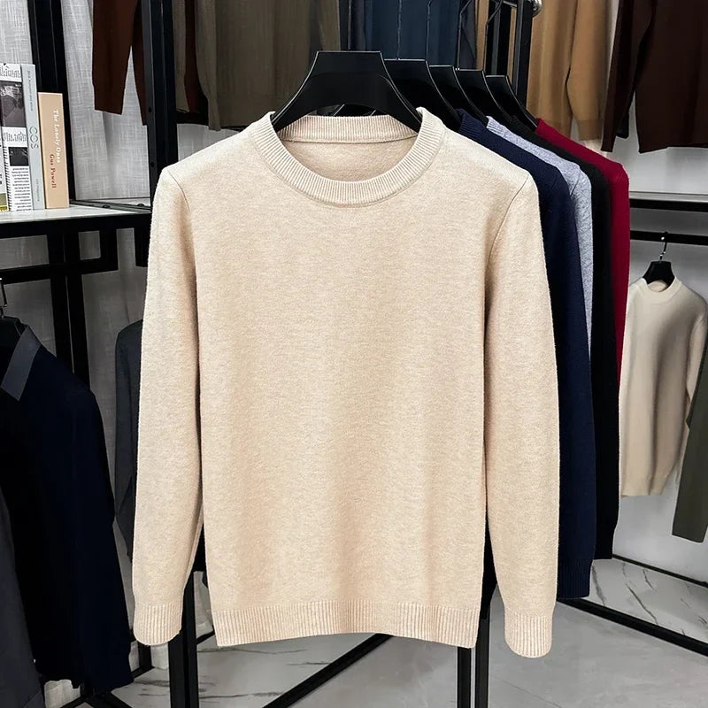 Herren Pullover Rundhalsausschnitt Langarm Einfarbig Basic Strickpullover