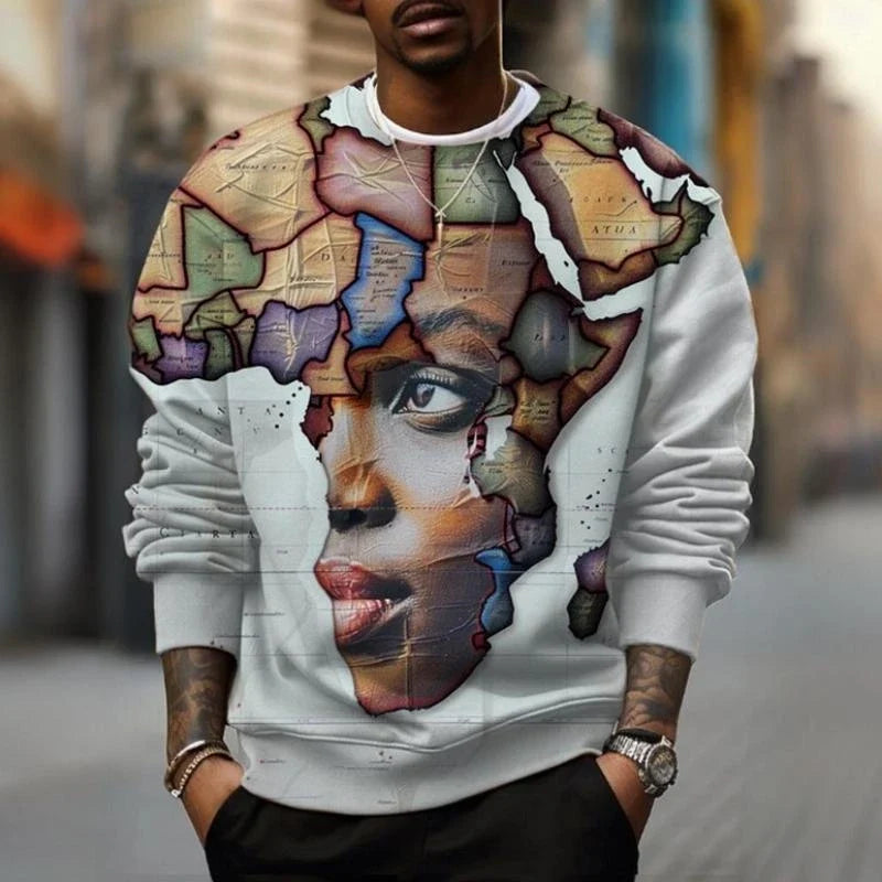 Herren Rundhals-Sweatshirt mit Afrika-Motiv und Augenprint, Weiß