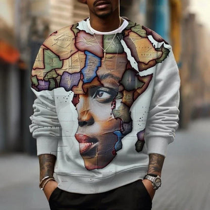 Herren Rundhals-Sweatshirt mit Afrika-Motiv und Augenprint, Weiß