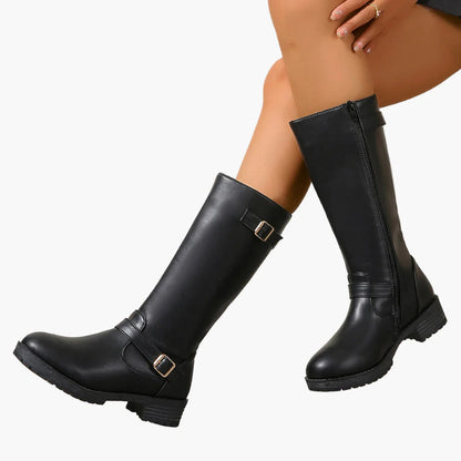 Damen Kniehohe Stiefel mit Schnalle – Elegante Alltags- und Reitstiefel