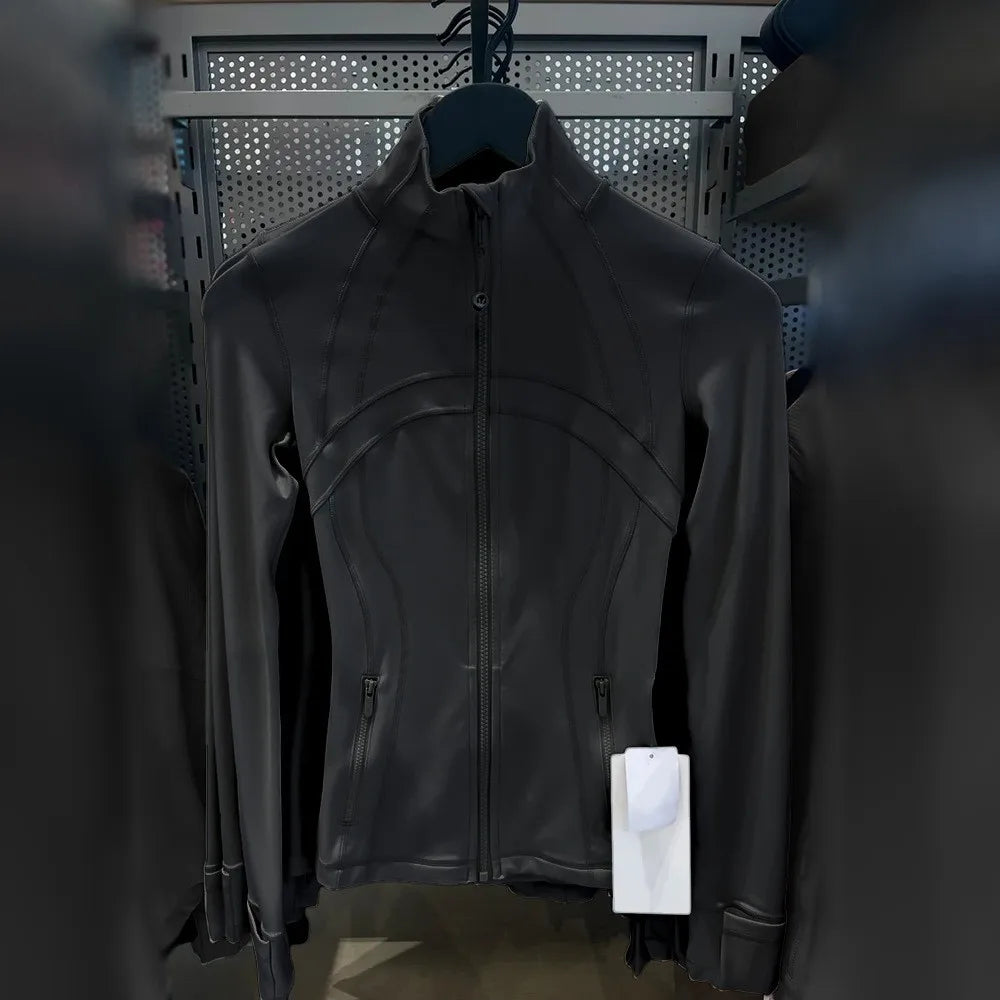 Damen Sportjacke mit Stehkragen, Reißverschluss und Daumenlöchern – Grau