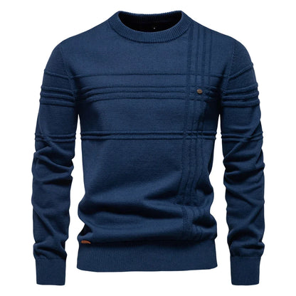 Herren Rundhals Pullover mit Strukturmuster und Knopfdetail