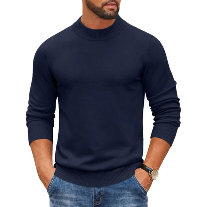 Herren Rollkragenpullover Langarm Strickpullover Rippbündchen Uni-Farben