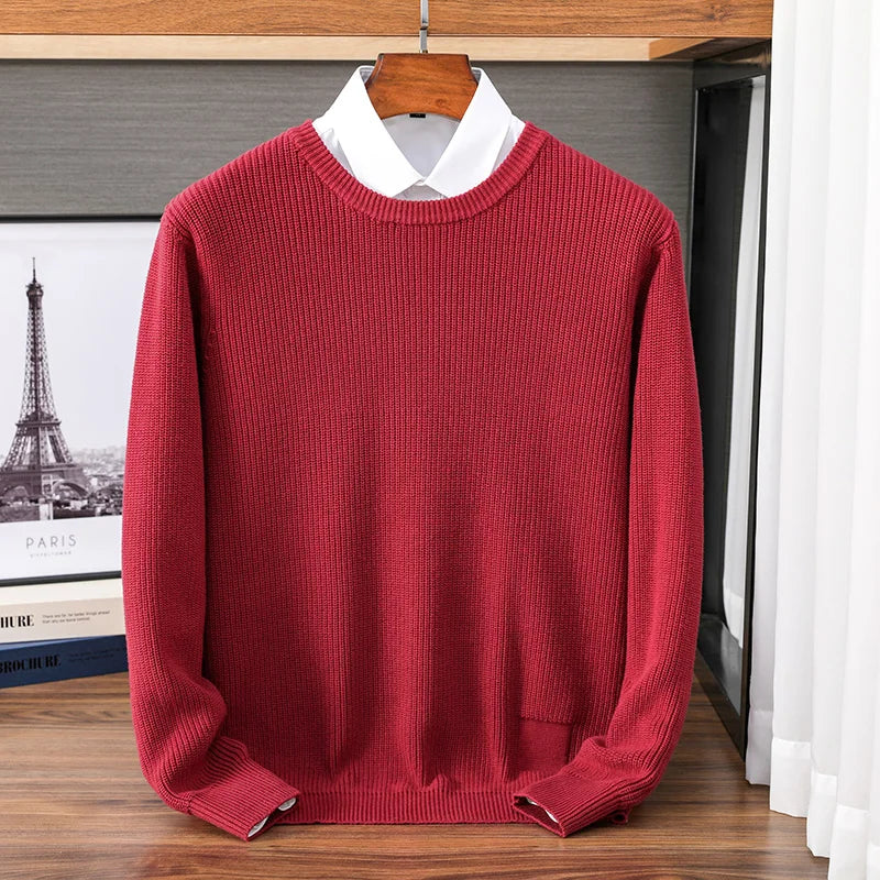 Herren Rundhals Pullover Strickoptik Gerippt Casual