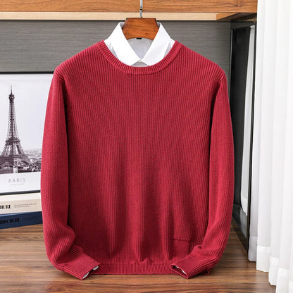 Herren Rundhals Pullover Strickoptik Gerippt Casual