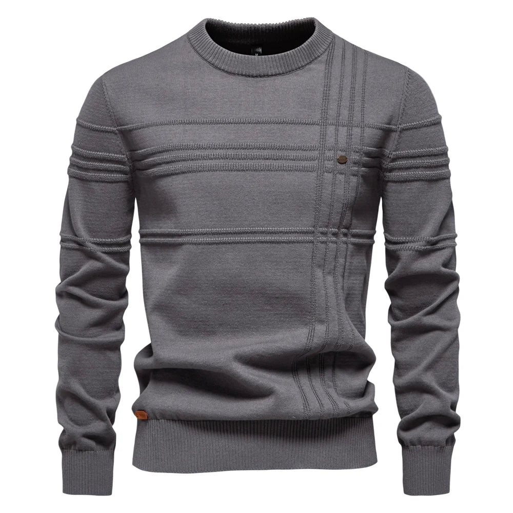 Herren Rundhals Pullover mit Strukturmuster und Knopfdetail