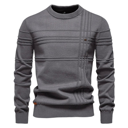 Herren Rundhals Pullover mit Strukturmuster und Knopfdetail