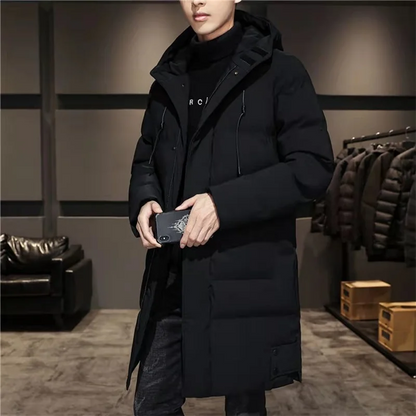 Herren Winter Steppmantel Lang mit Kapuze Warm Jacke Grau