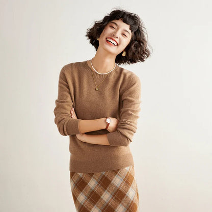 Damen Rundhals Pullover Langarm Basic Strickpullover
