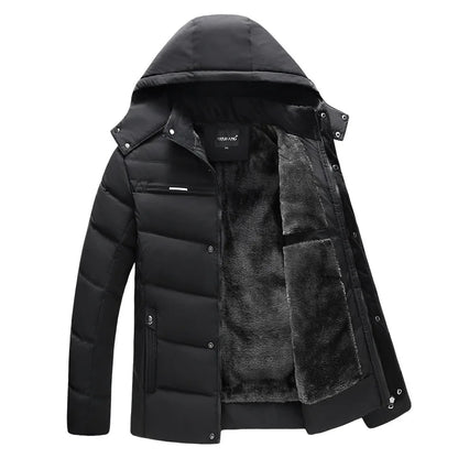 Herren Winterjacke mit Kapuze und Plüschfutter Gepolstert Schwarz