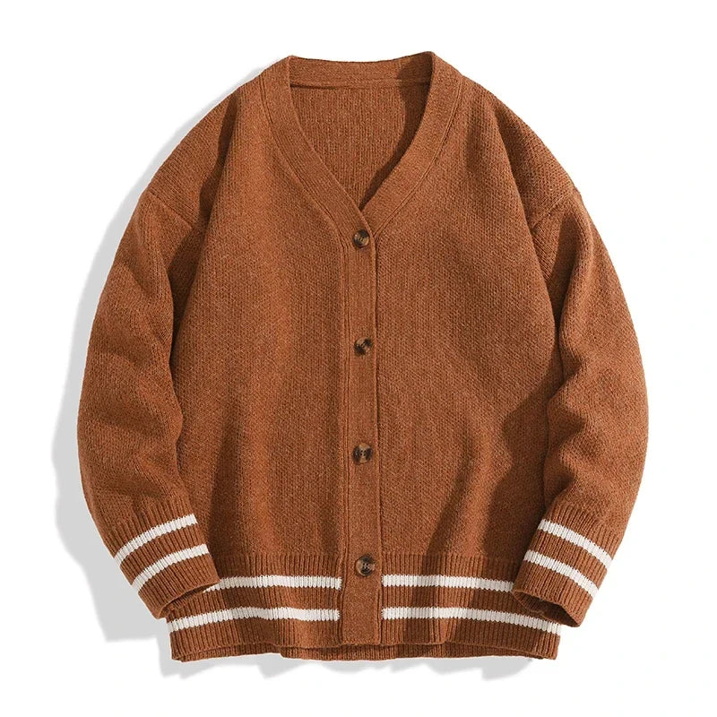 Unisex Strick Cardigan mit V-Ausschnitt und Streifen Schwarz