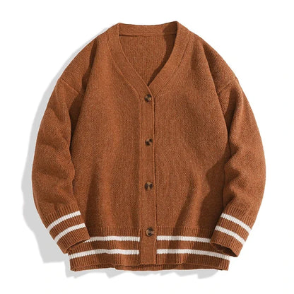 Unisex Strick Cardigan mit V-Ausschnitt und Streifen Schwarz