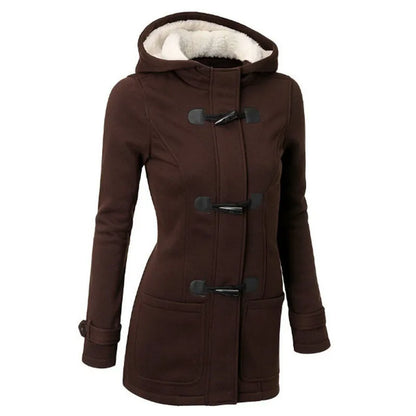 Damen Dufflecoat mit Kapuze und Knebelknöpfen - Warmer Wintermantel mit Teddyfutter