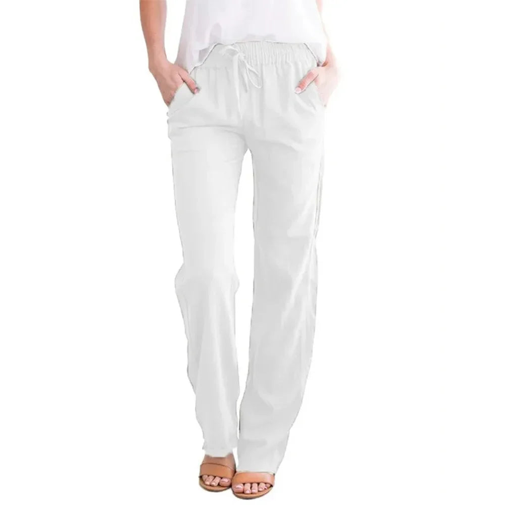 Damen Freizeithose mit weitem Bein, Kordelzug und elastischem Bund