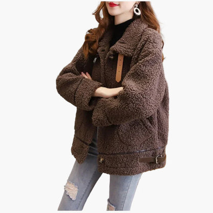 Damen Teddyfell Kurzjacke – Modische Übergangsjacke für Herbst und Winter, lässig und warm