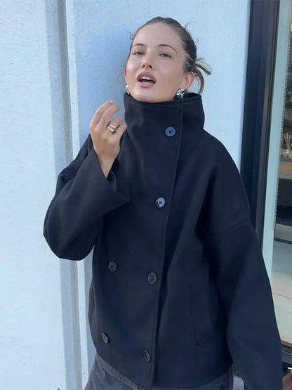 Kurze Damen Übergangsjacke mit Stehkragen und Knöpfen