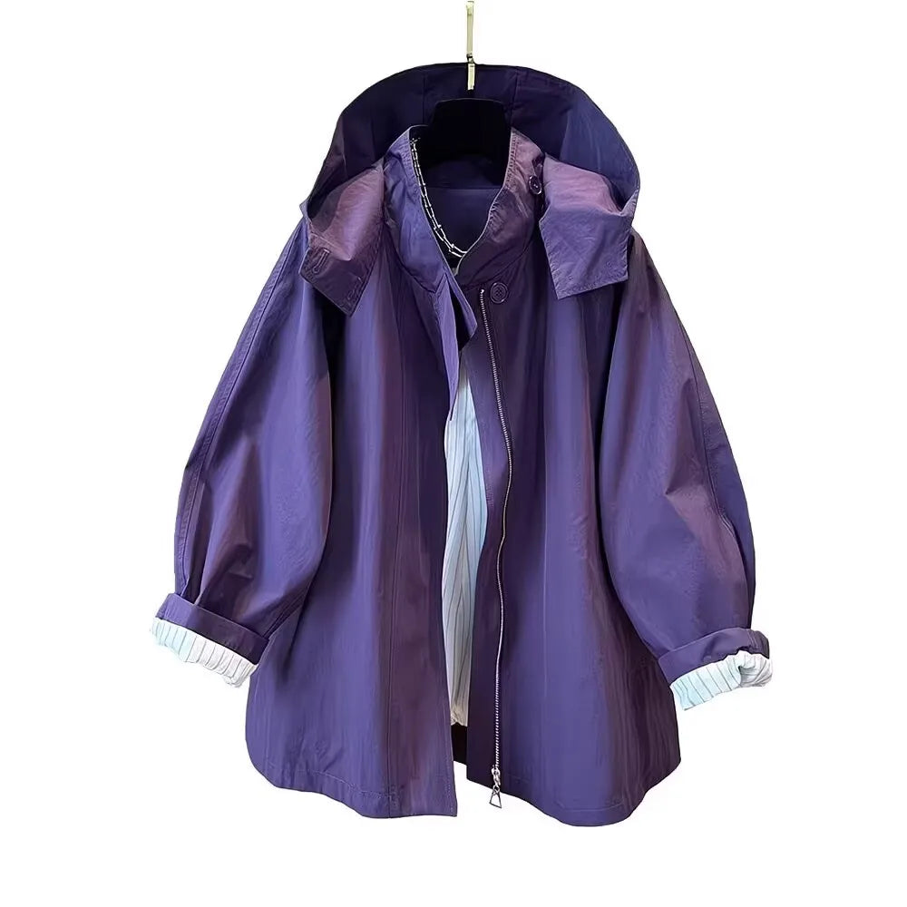 Damen Jacke im Oversize-Stil mit Kapuze und Stehkragen