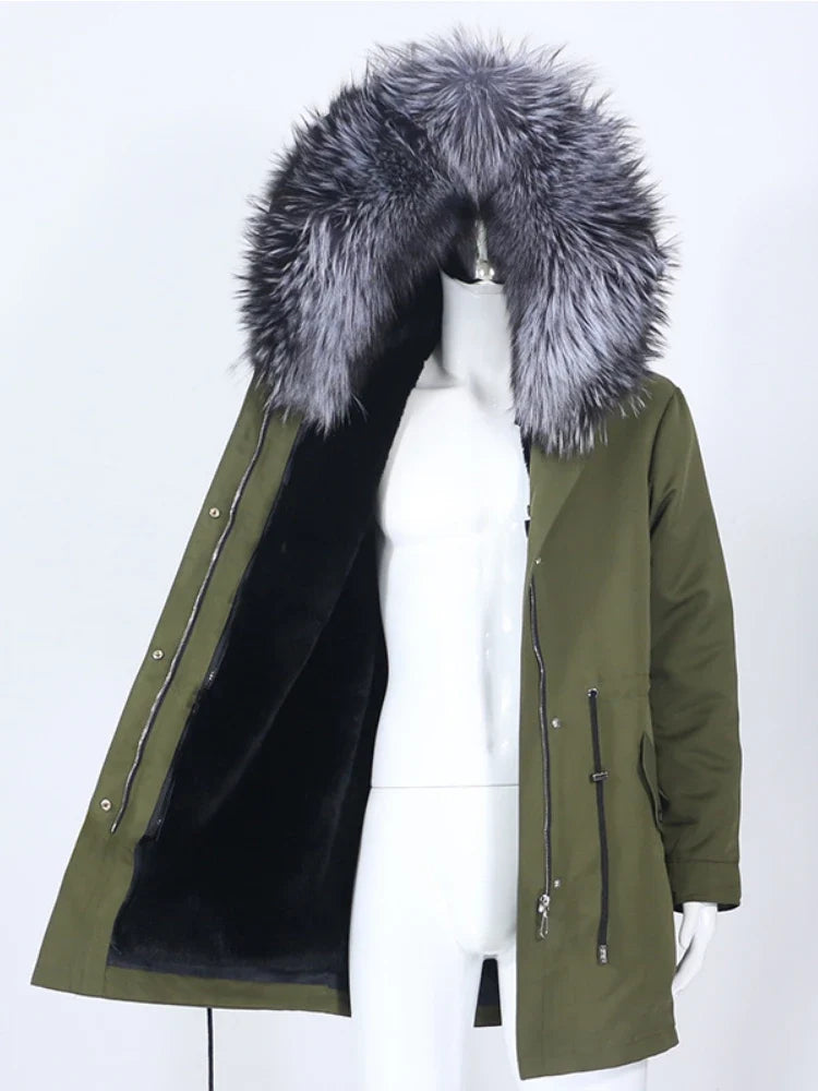 Winterparka mit Kapuze und Futter in Felloptik