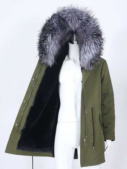 Winterparka mit Kapuze und Futter in Felloptik