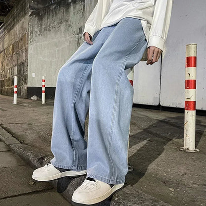 Loose Fit Jeans Herren Weites Bein Hoher Bund Grau