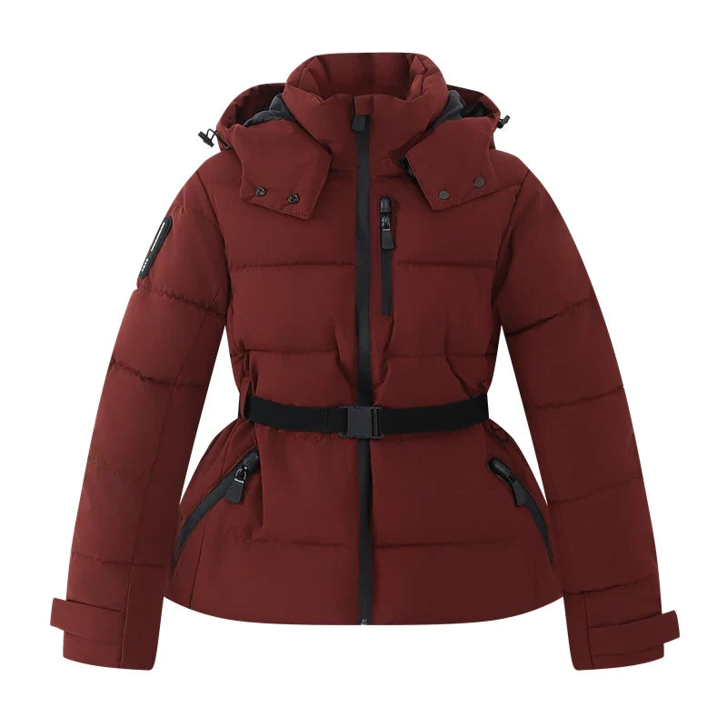 Damen Steppjacke mit Kapuze und Gürtel, glänzend, in verschiedenen Farben