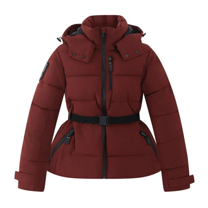 Damen Steppjacke mit Kapuze und Gürtel, glänzend, in verschiedenen Farben
