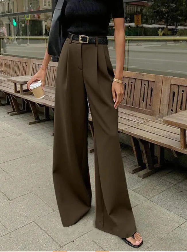 Damen Weite Hose mit Hohem Bund – Elegante Palazzo Hose