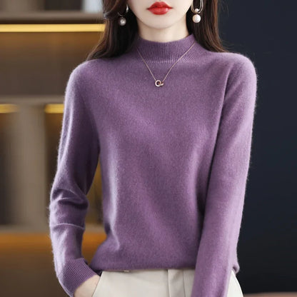 Damen Pullover Stehkragen Langarm Feinstrick Basic
