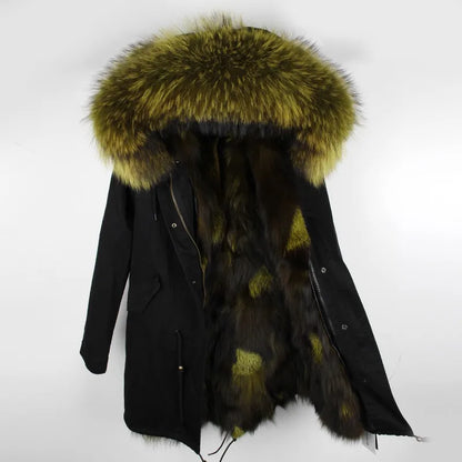 Damen Winterparka mit Kapuze & Pelzimitat-Futter in Rosa