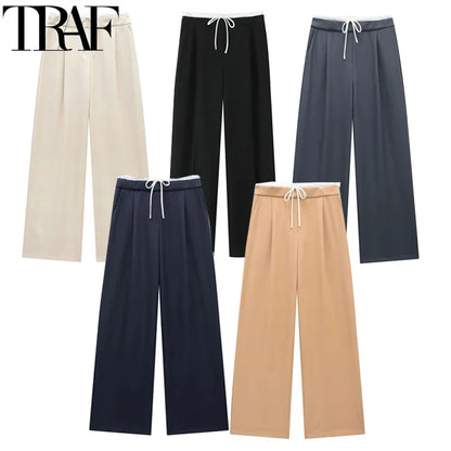 Damen Wide-Leg Hose mit hohem Bund und Tunnelzug, Weites Bein