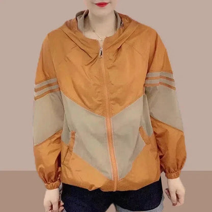 Damen Windjacke mit Kapuze, Farbig Gestreift