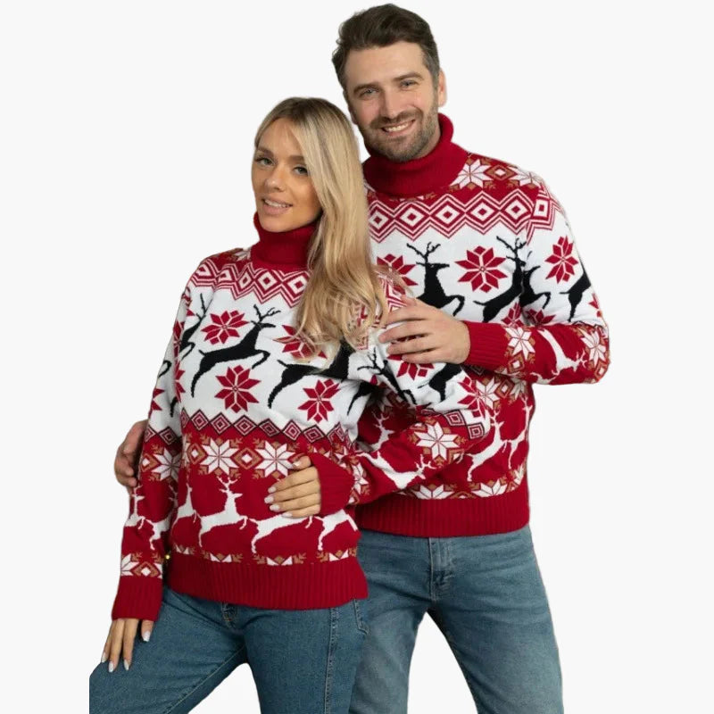 Damen Weihnachts-Pullover mit Rentier- und Schneeflocken-Muster – Festlicher Strickpullover für Winter & Feiertage