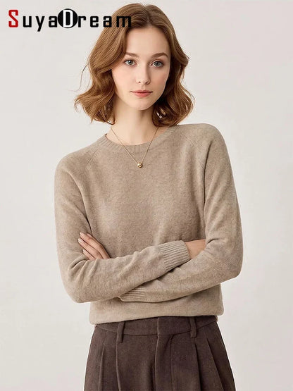 Damen Pullover Rundhals Langarm Strickpullover Einfarbig