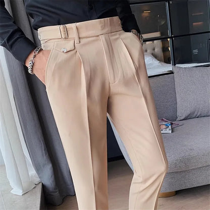 Herren Anzughose Slim Fit Bundfalten Elegant Schmale Passform
