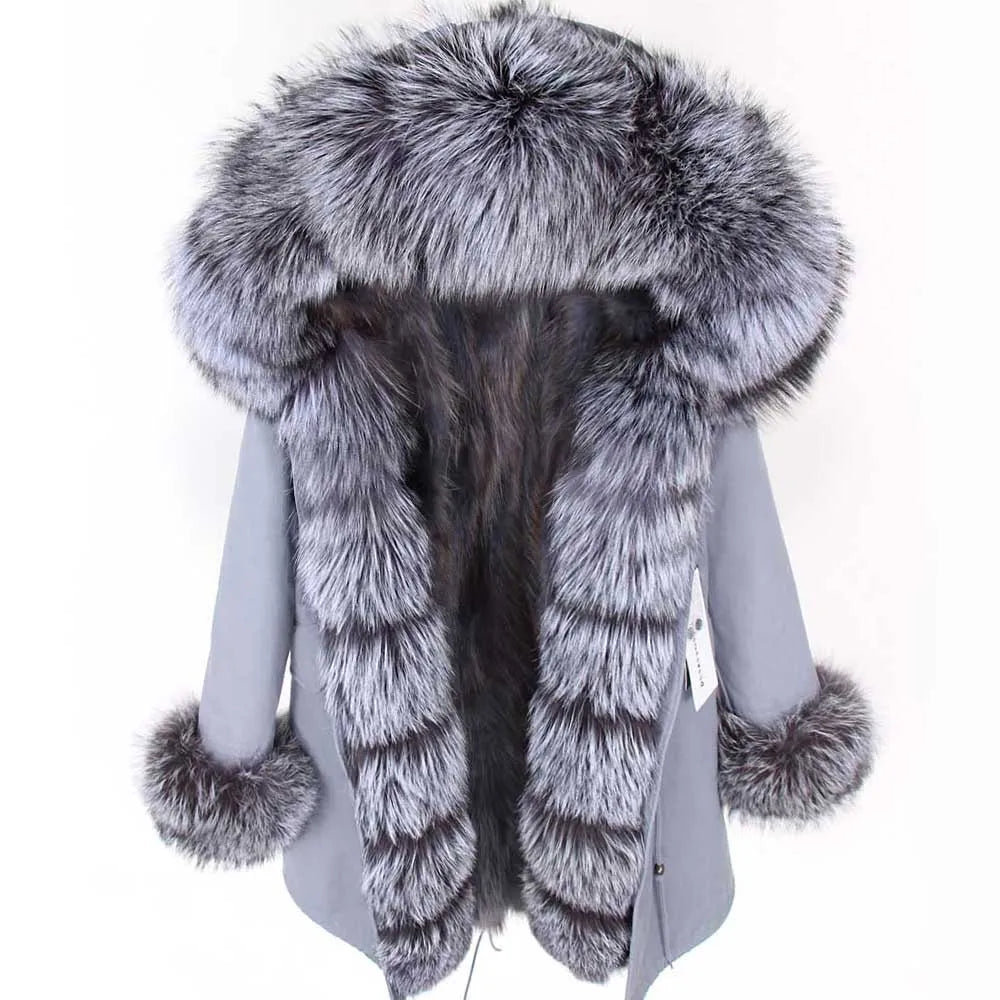 Damen Winterparka mit Kapuze & Pelzimitat-Futter in Rosa