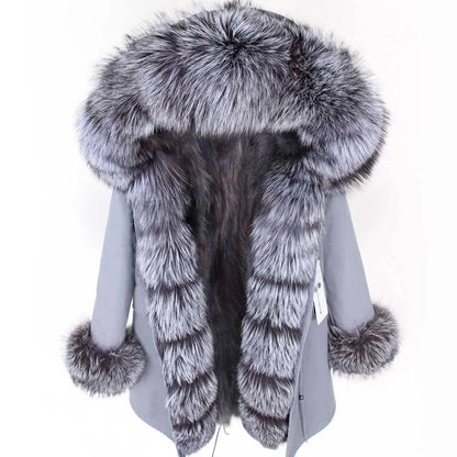 Damen Winterparka mit Kapuze & Pelzimitat-Futter in Rosa