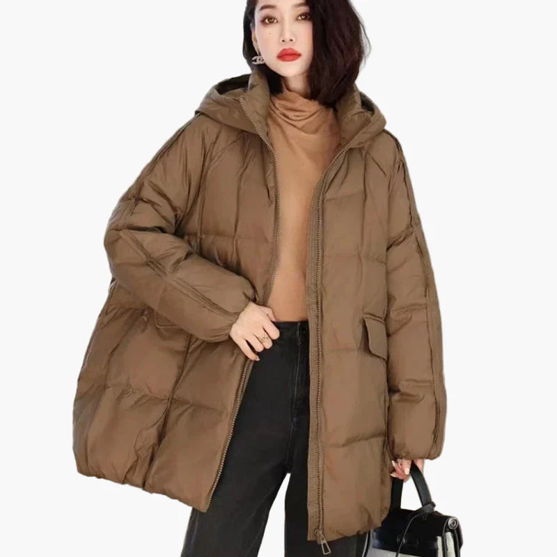 Damen Oversize Steppjacke mit Kapuze für Alltag und Freizeit