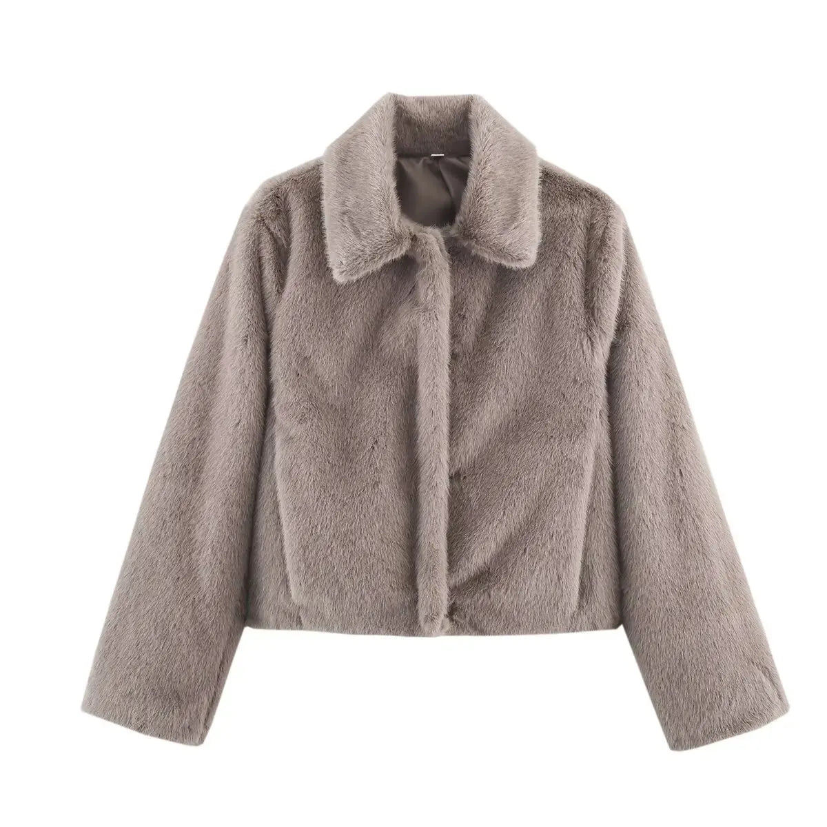 Kurze Damen Plüschjacke mit Kragen – Warm & Weich